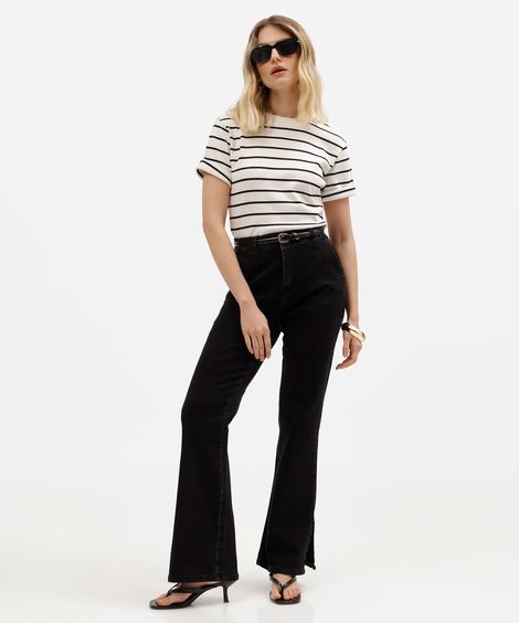 calça boot cut petit feminina jeans sawary preta