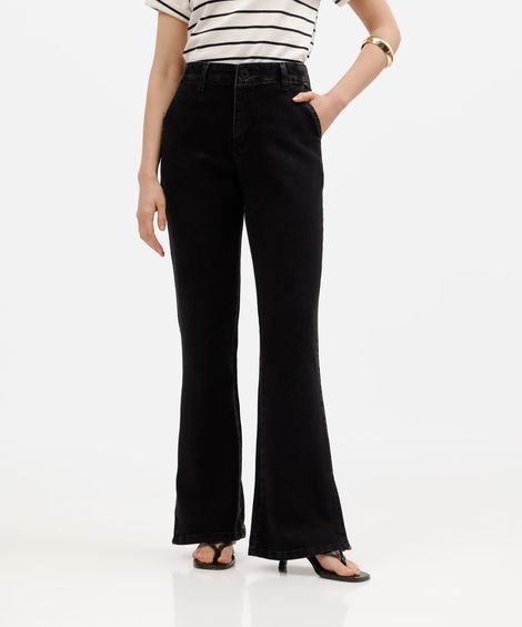 calça boot cut petit feminina jeans sawary preta