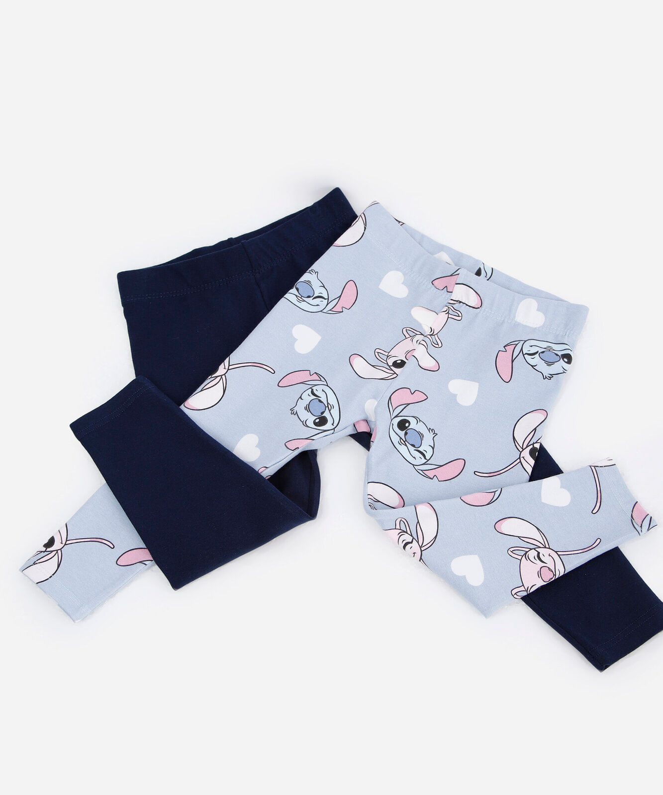 kit de 2 calça legging infantis de algodão stitch colorido