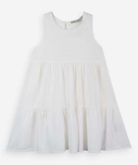 vestido infantil de viscose com recortes off white
