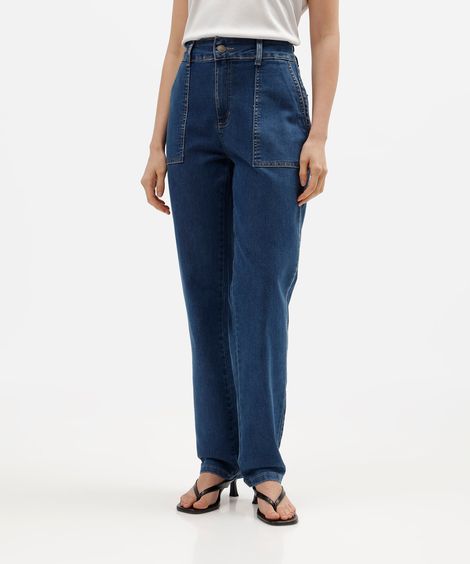calça reta petit feminina jeans cintura alta sawary azul