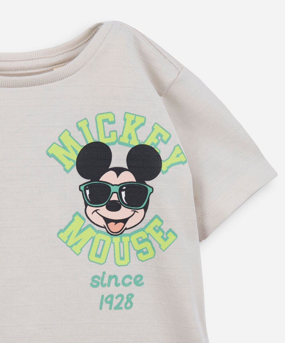 camiseta infantil com algodão mickey bege