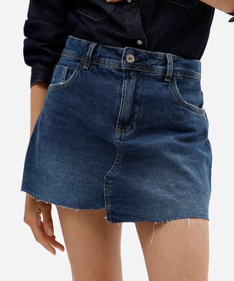 short saia feminino jeans com barra a fio azul