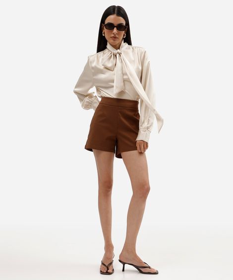 short de alfaiataria feminino cintura alta marrom