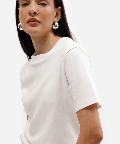 camiseta feminina de algodão peruano manga curta básica off white