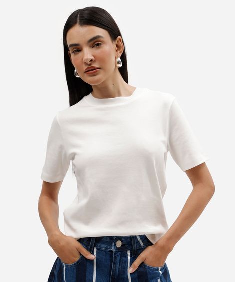 camiseta feminina de algodão peruano manga curta básica off white