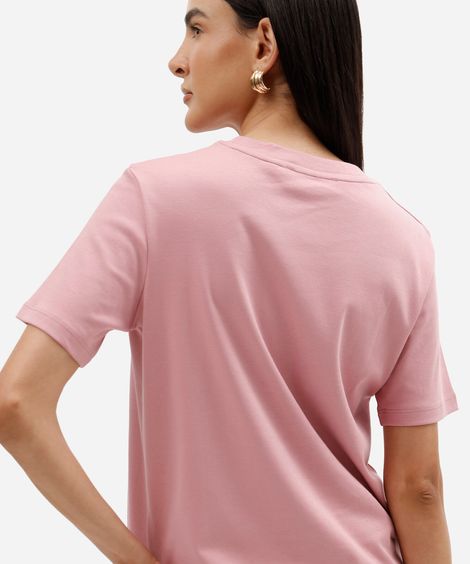 camiseta feminina de algodão peruano manga curta básica rosa