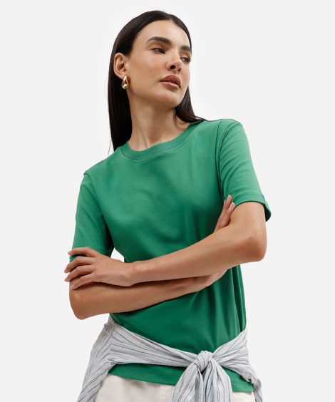 camiseta feminina de algodão peruano manga curta básica verde