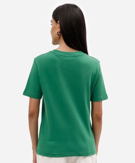 camiseta feminina de algodão peruano manga curta básica verde