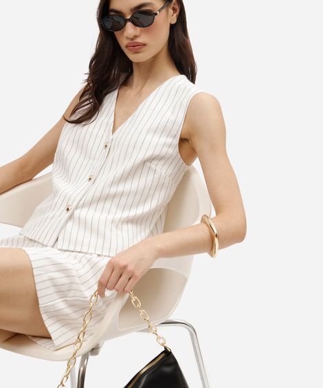 colete feminino listrado texturizado off white