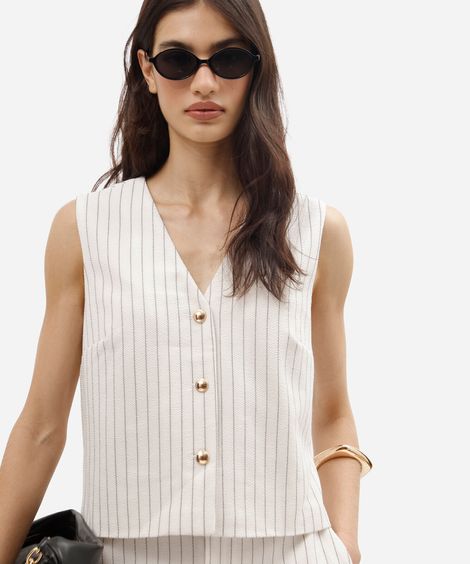 colete feminino listrado texturizado off white