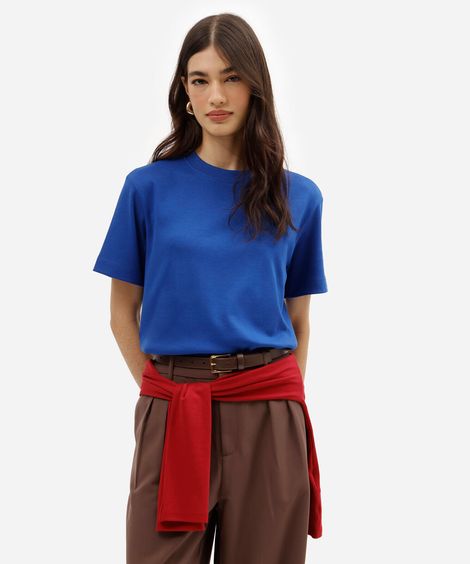 camiseta básica feminina de algodão peruano azul
