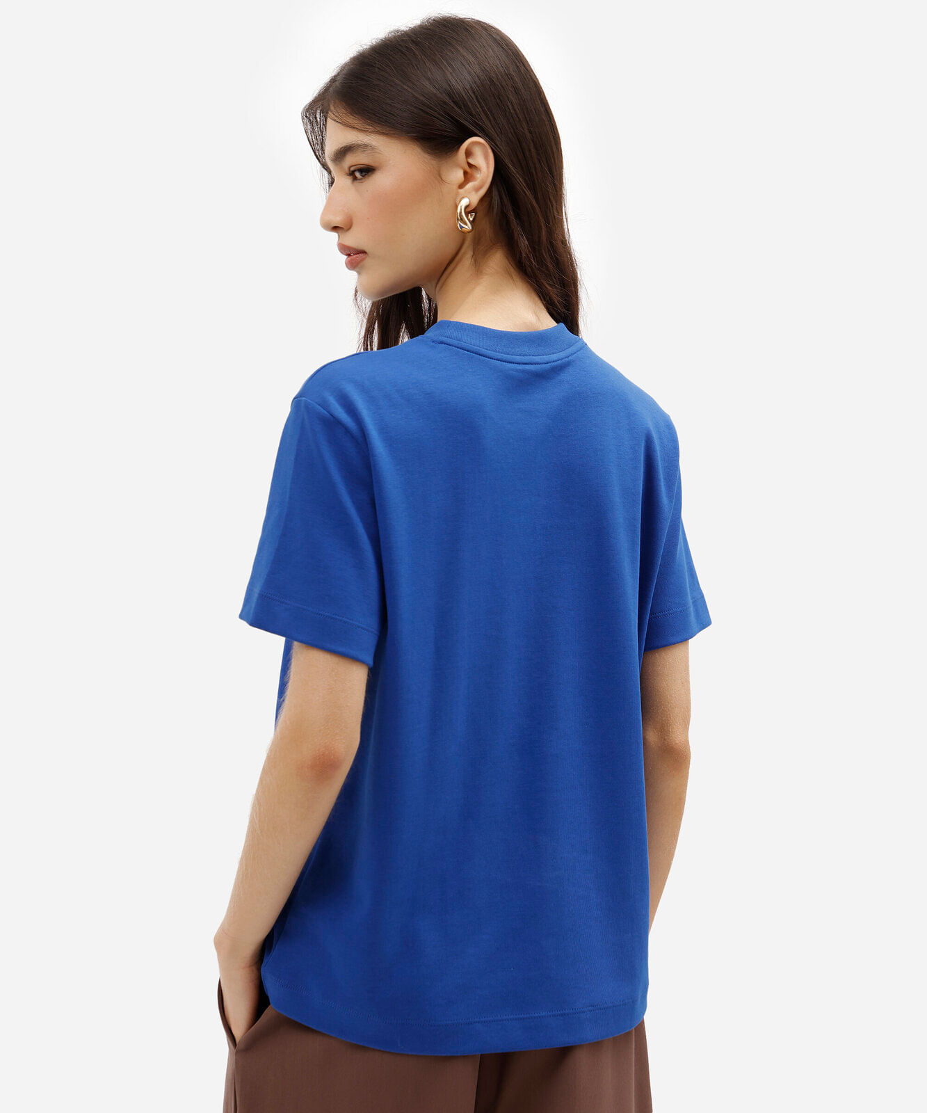 camiseta comfort feminina de algodão peruano interlock azul