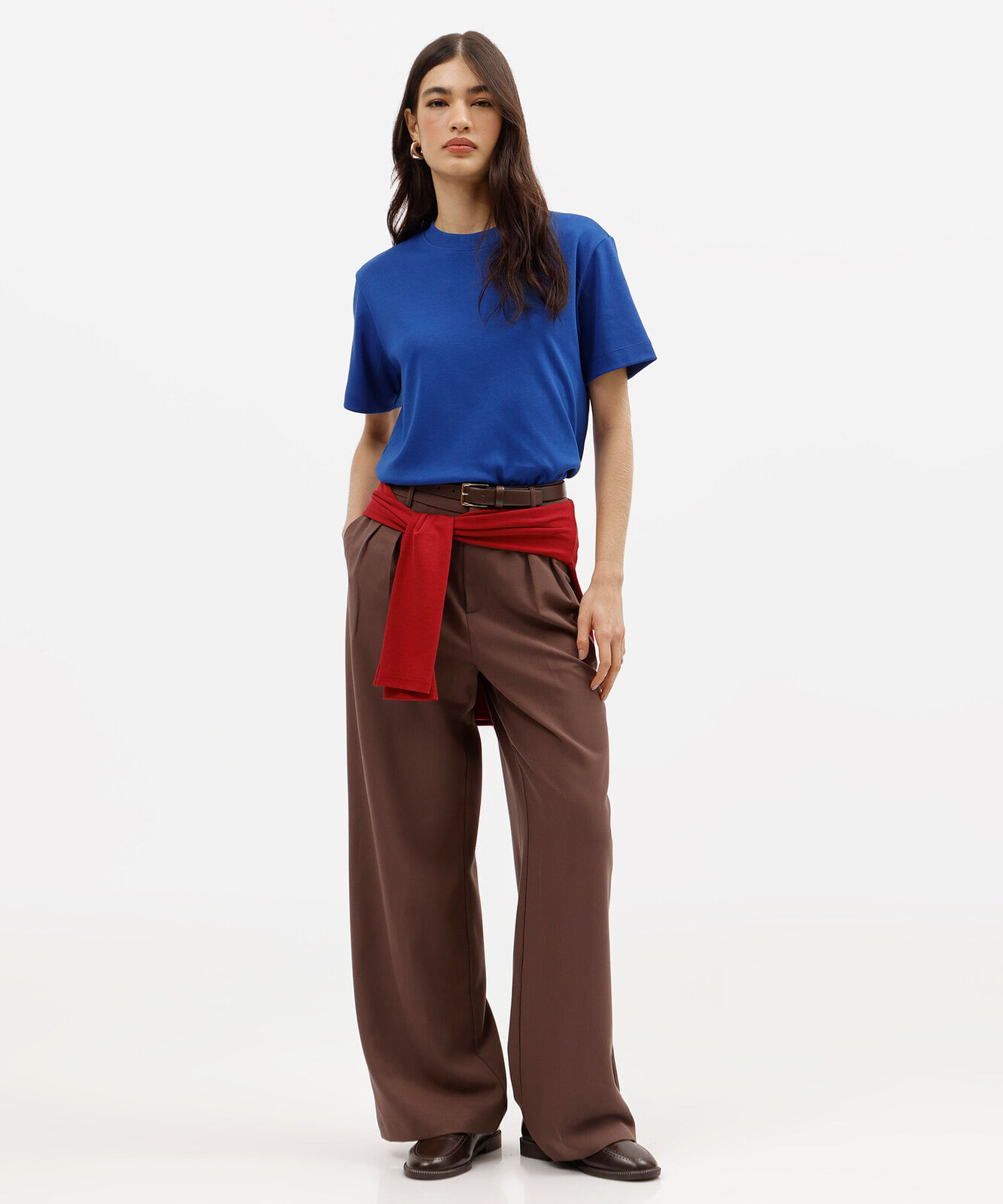 camiseta comfort feminina de algodão peruano interlock azul
