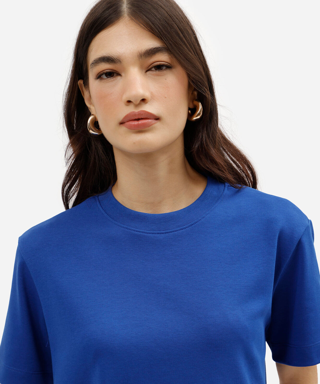 camiseta comfort feminina de algodão peruano interlock azul