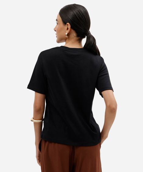 camiseta feminina de algodão peruano manga curta básica preta