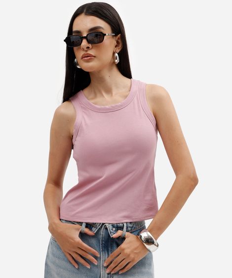 regata feminina cropped com bojo rosa