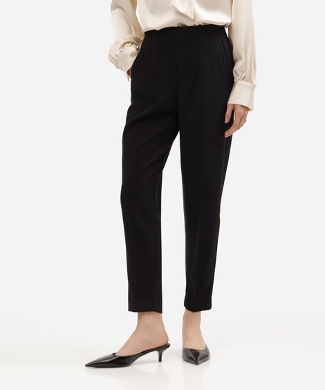 calça alfaiataria cintura alta com pences - preto