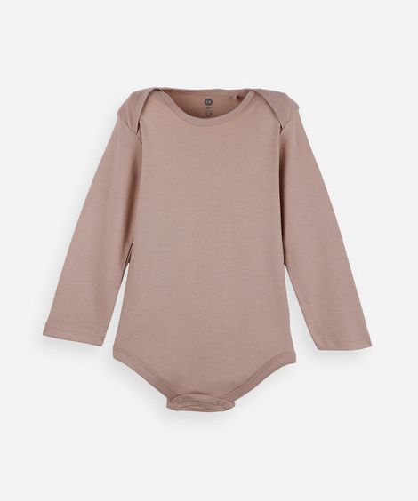 body infantil de algodão manga longa bege