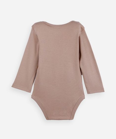 body infantil de algodão manga longa bege