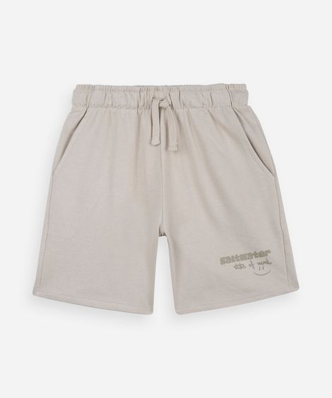 bermuda infantil de moletom estampada bege