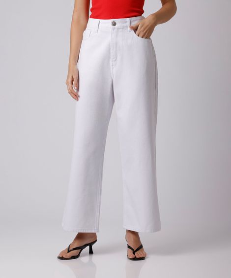 calça reta roma petit feminina de sarja mindset off white