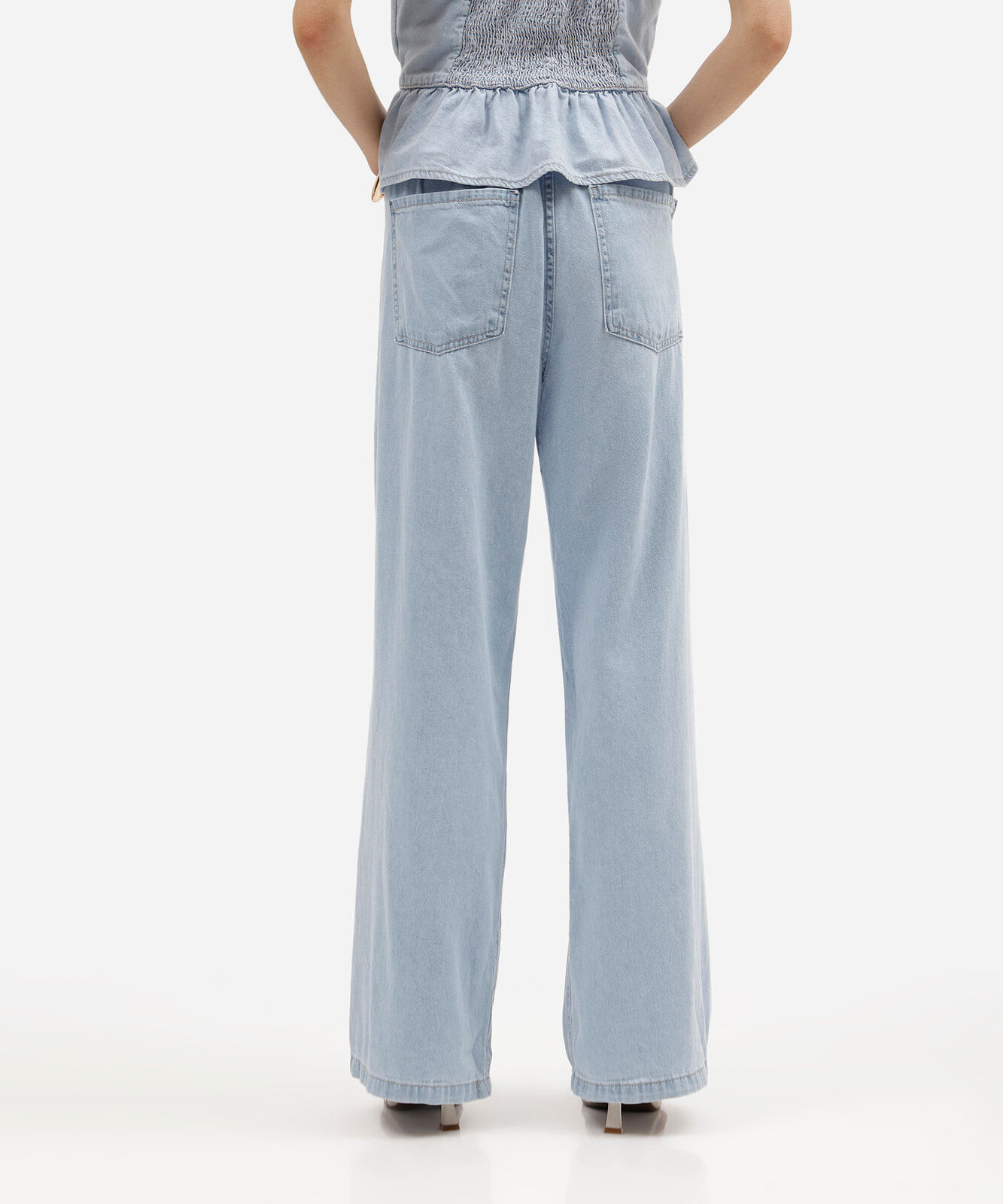 calça wide leg feminina jeans com cordão cintura alta azul