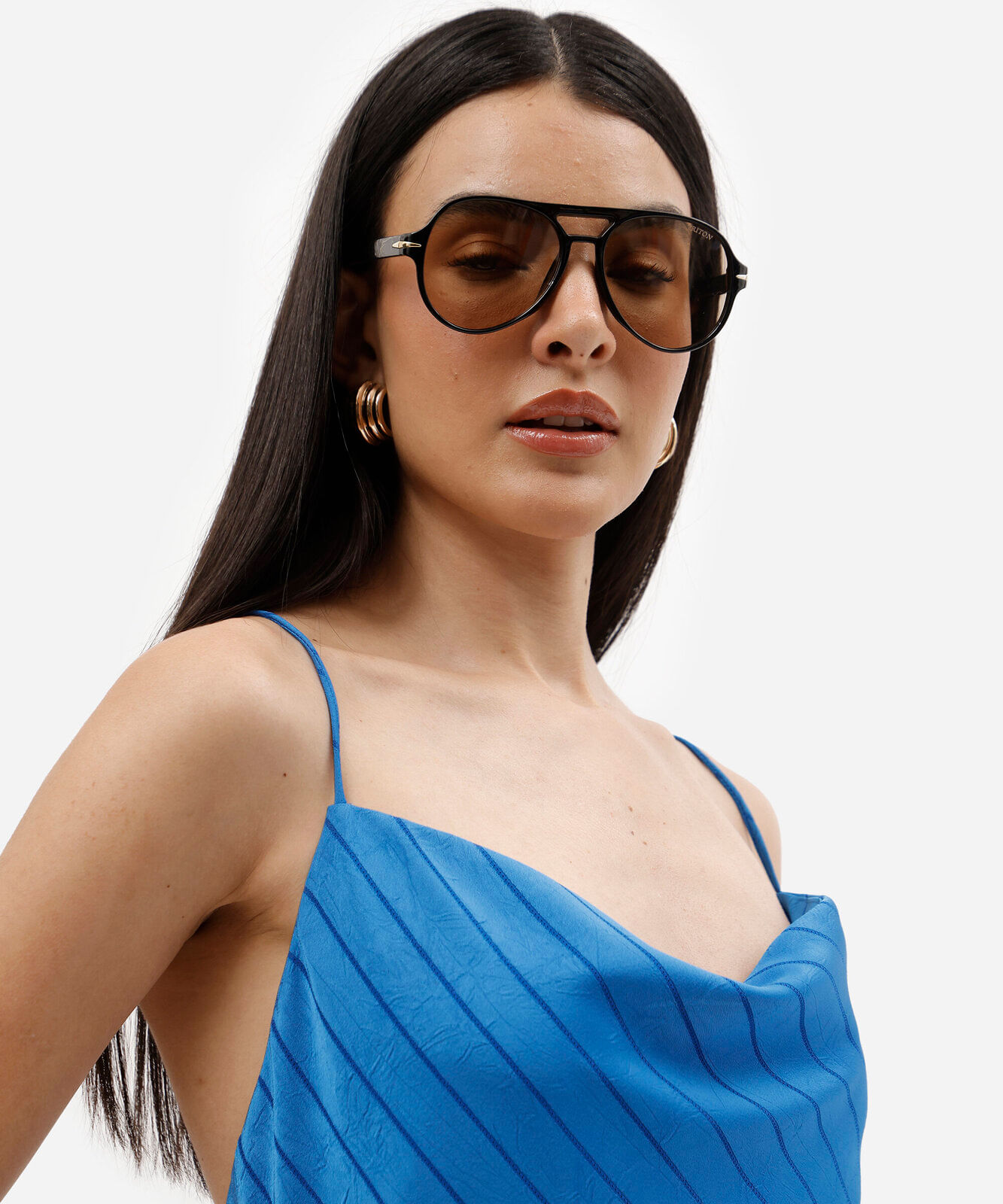 vestido longo slip dress feminino alça fina acetinado azul