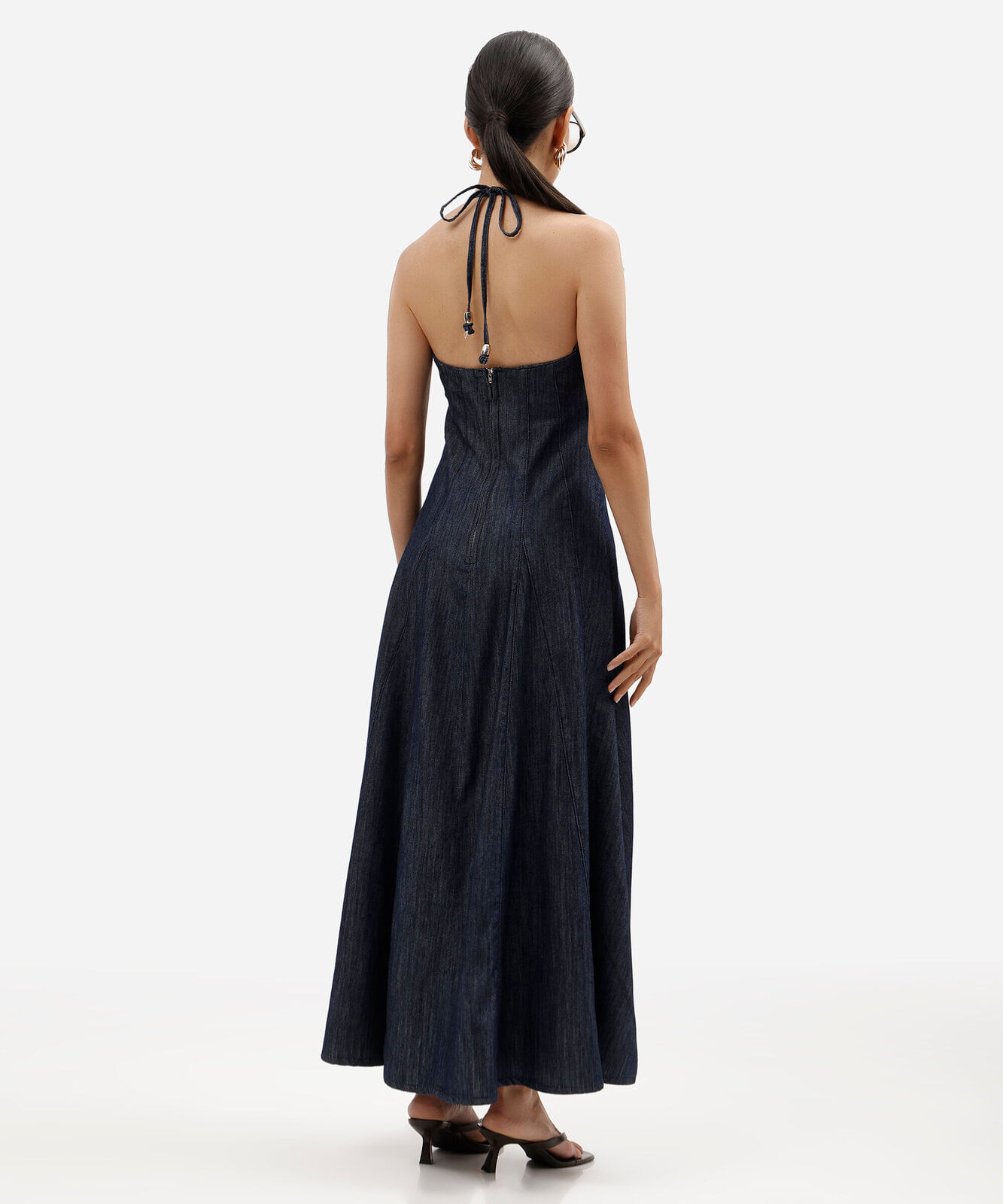 vestido midi feminino jeans frente única azul