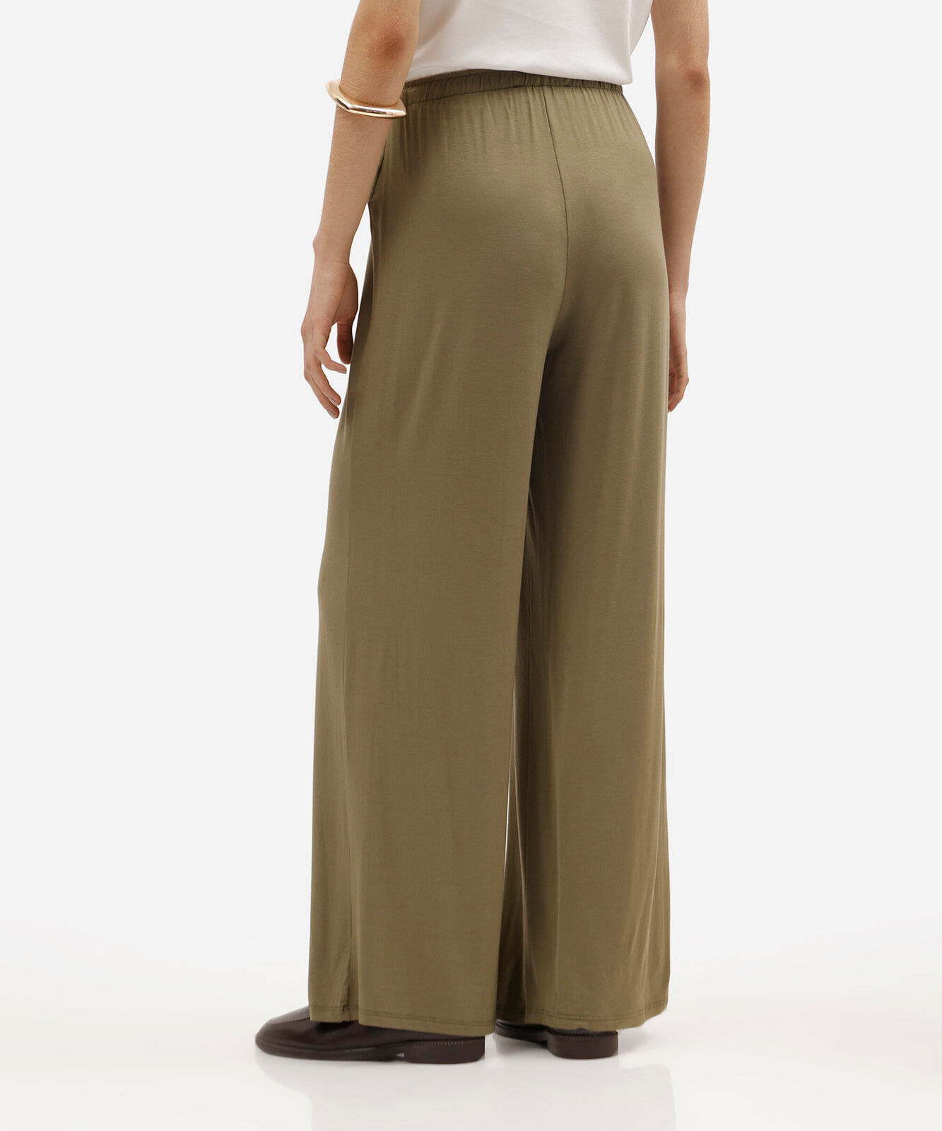 calça wide leg feminina de viscose cós elástico básica verde