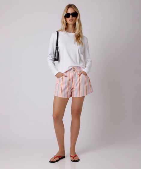 short feminino de sarja listrado mindset colorido