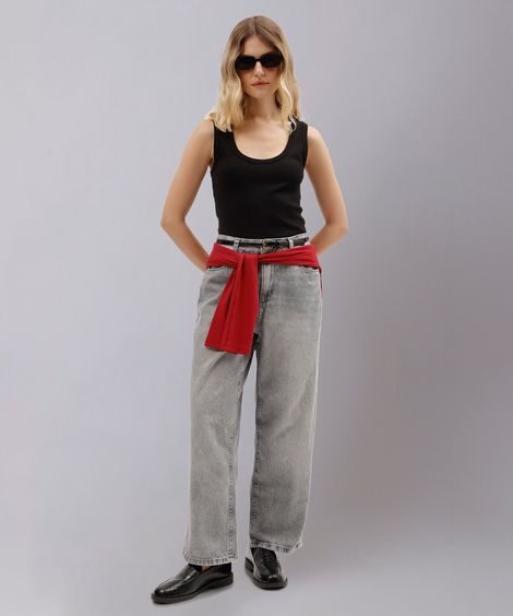 calça reta roma petit feminina jeans mindset cinza