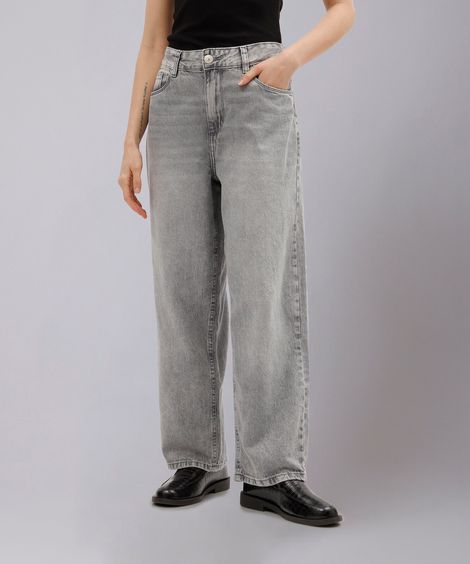 calça reta roma petit feminina jeans mindset cinza