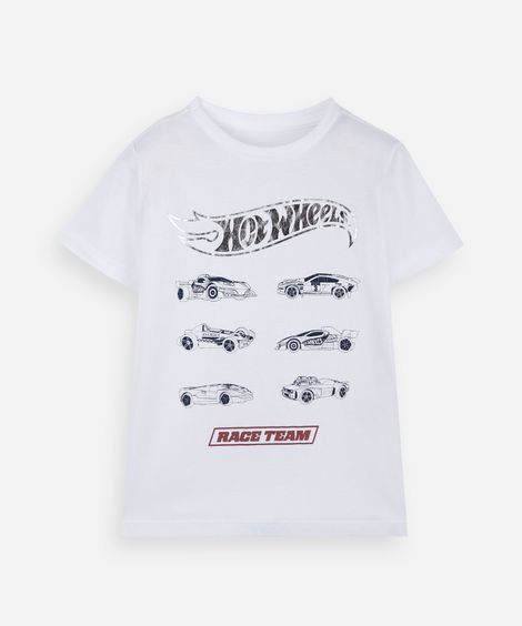 camiseta infantil de algodão manga curta hot wheels off white