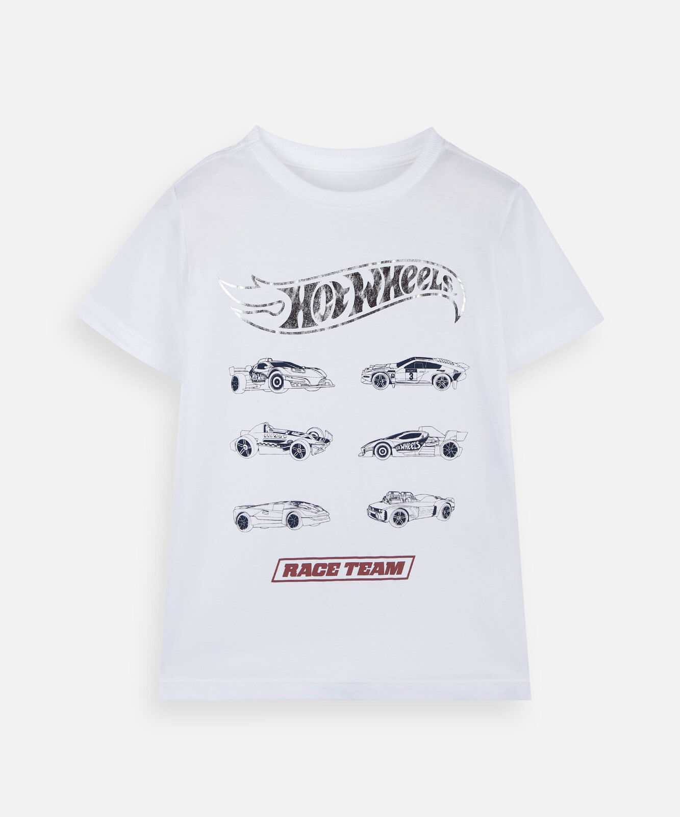 camiseta infantil de algodão manga curta hot wheels off white