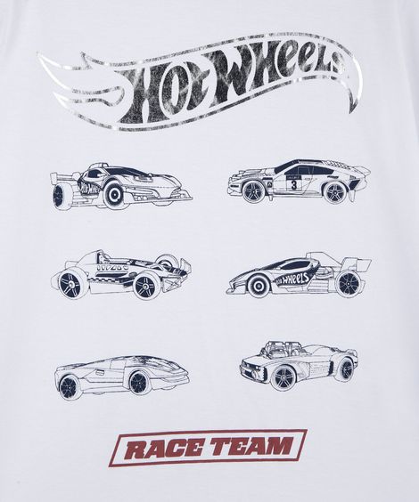 camiseta infantil de algodão manga curta hot wheels off white
