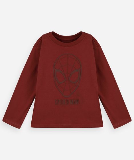 camiseta infantil de algodão manga longa homem aranha vermelha