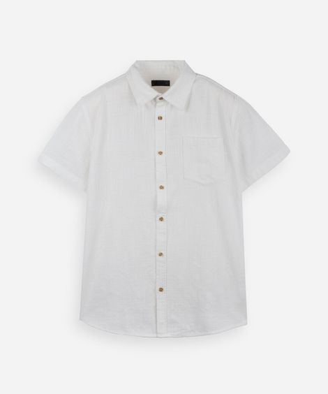camisa juvenil de algodão com bolso texturizada off white