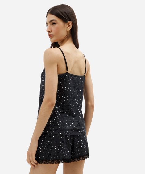 pijama short doll feminino com renda poá preto