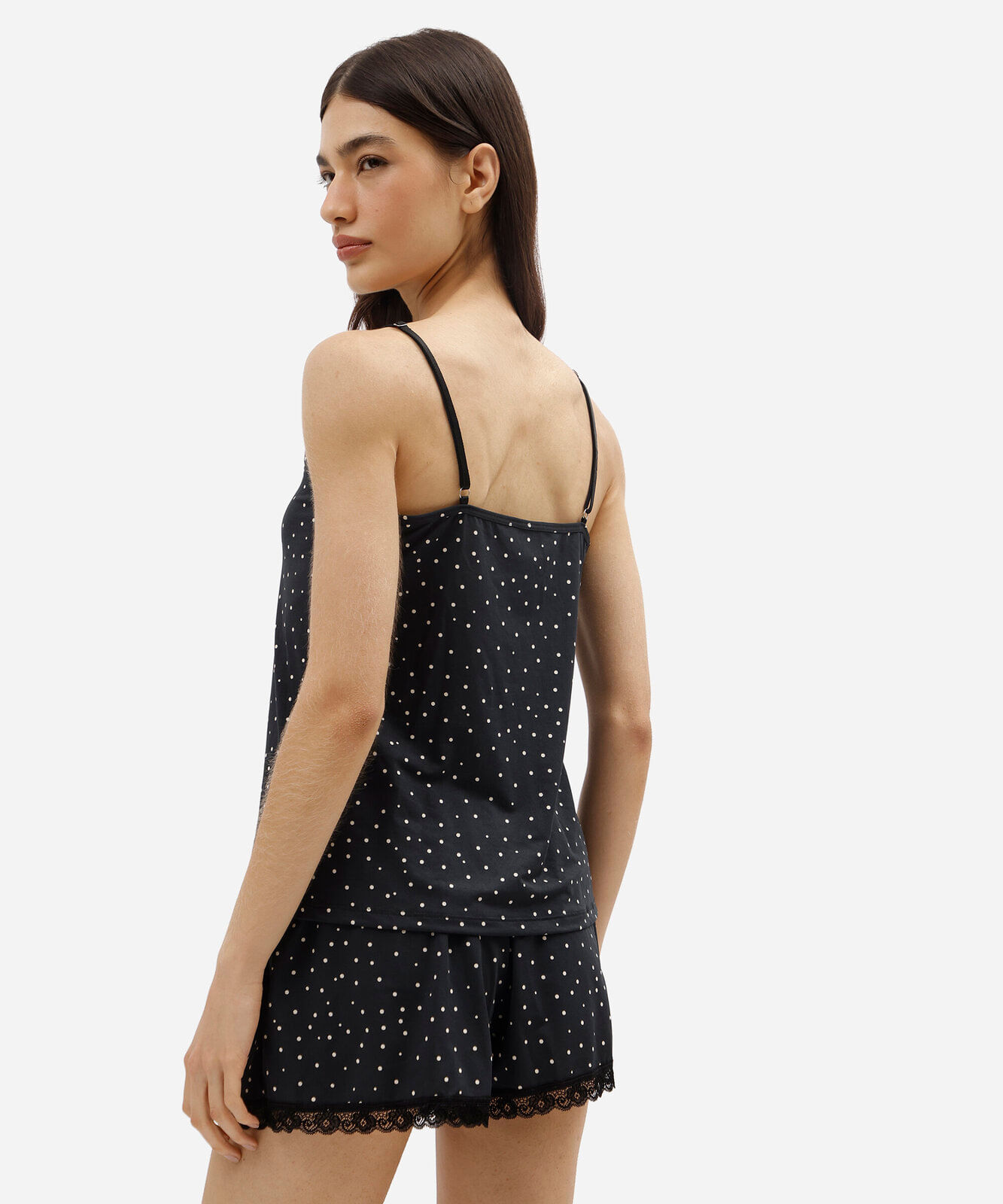pijama short doll feminino com renda poá preto