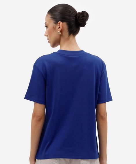 camiseta oversized feminina de algodão peruano manga curta estampada azul