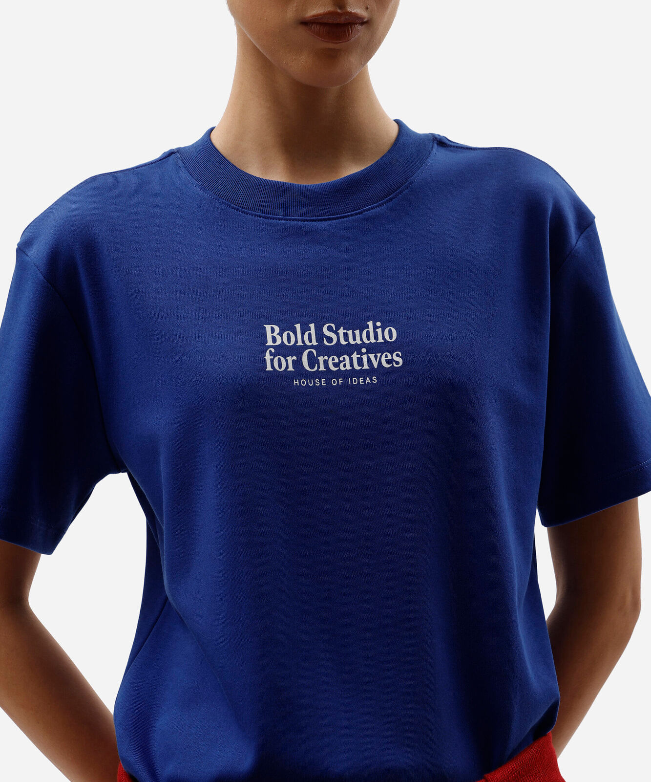 camiseta oversized feminina de algodão peruano manga curta estampada azul