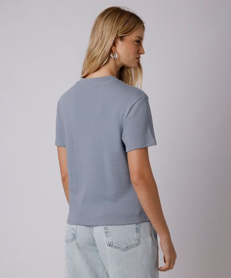 camiseta slim fit feminina de algodão manga curta mindset azul
