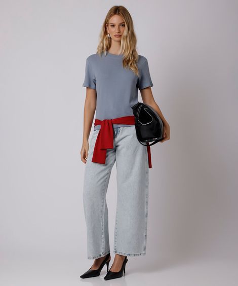 calça barrel barcelona feminina jeans mindset azul