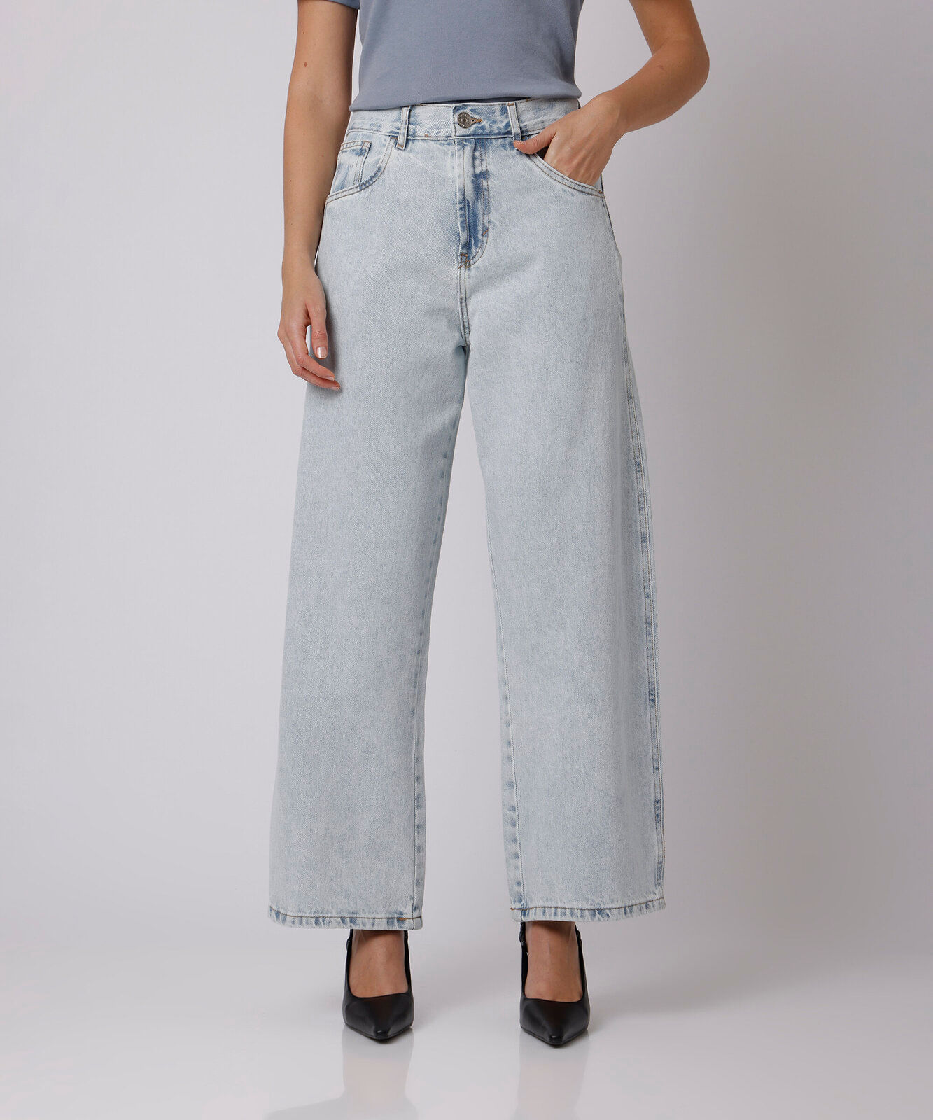 calça barrel barcelona feminina jeans mindset azul