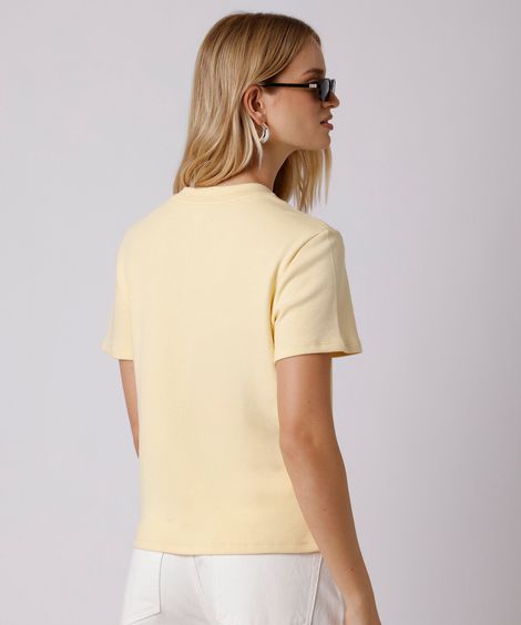 camiseta slim fit feminina de algodão manga curta mindset amarela