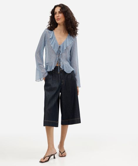 bermuda maxi jorts feminina jeans cintura alta azul