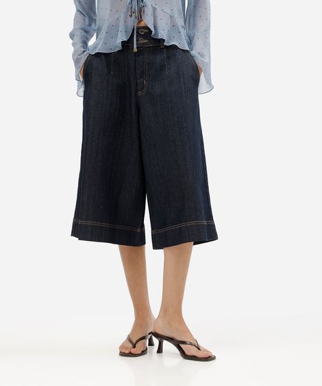 bermuda maxi jorts feminina jeans cintura alta azul