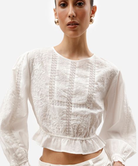 cropped de algodão com renda off white