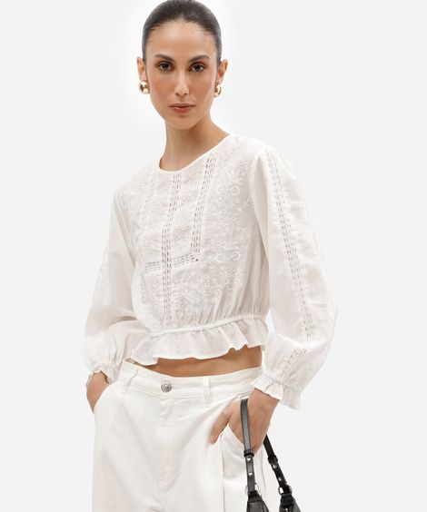 cropped de algodão com renda off white